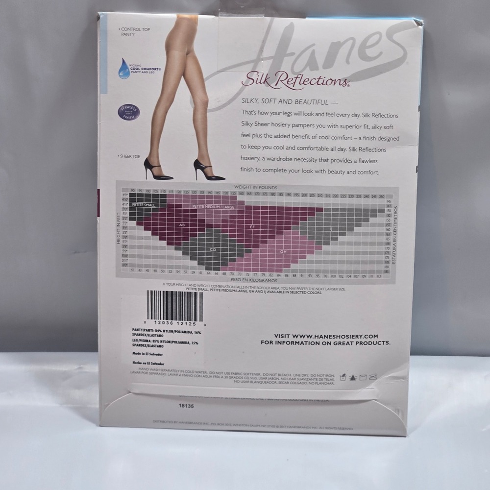 Hanes Silk Reflections Silky Sheer Control Top Pantyhose Little Color Size EF - Picture 5 of 8